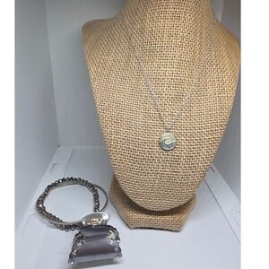 Necklace Bracelet Hair Clip Set Silver Tone Charm Jewelry Accessories Women